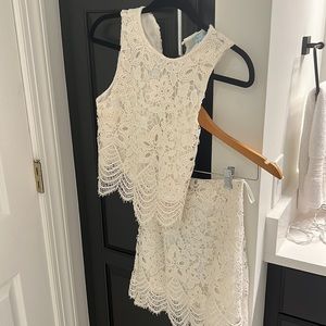 She + sky two piece crochet white skirt set- small